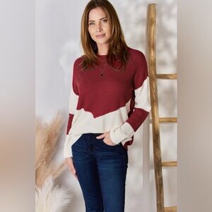 Hailey & Co Full Size Color Block Dropped Shoulder Knit Top